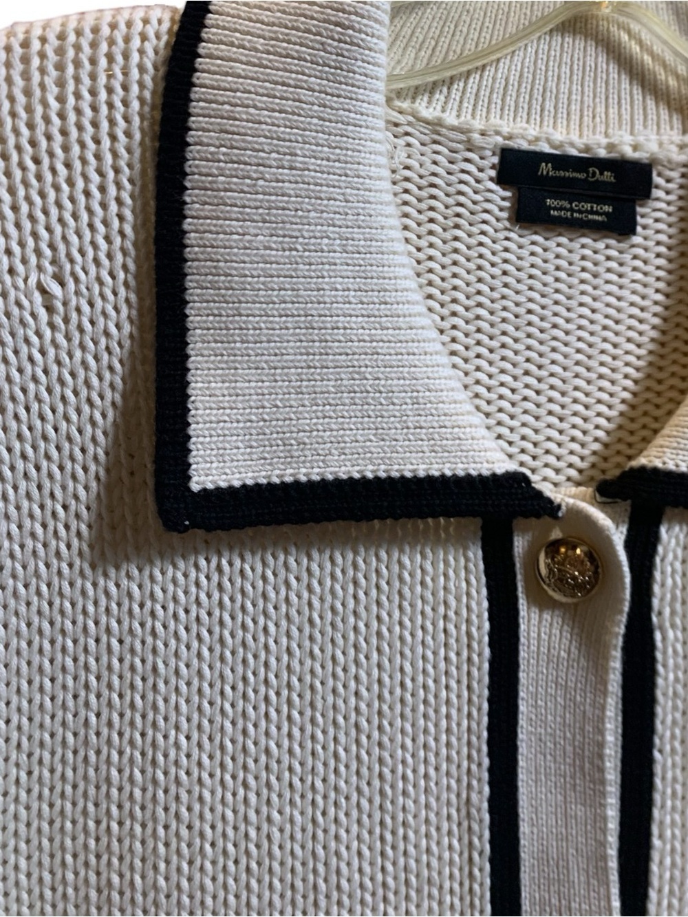 Massimo Dutti Cream Contrast Trim Cotton Knit Cardigan Jacket Oversized XS NWOT - Picture 8 of 9